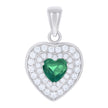 925 Sterling Silver Womens Green White Heart Round Cubic-Zirconia Heart Charm Pendant 