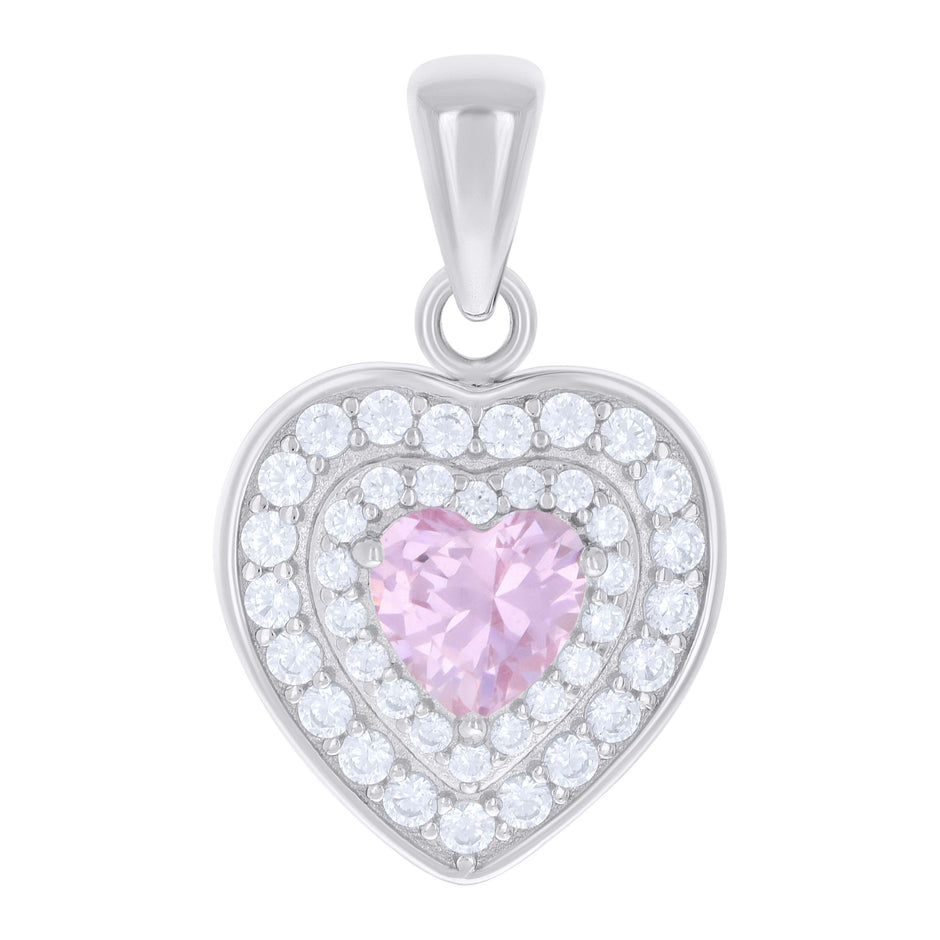 925 Sterling Silver Womens Pink White Heart Round Cubic-Zirconia Heart Charm Pendant 
