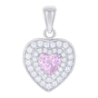 925 Sterling Silver Womens Pink White Heart Round Cubic-Zirconia Heart Charm Pendant 