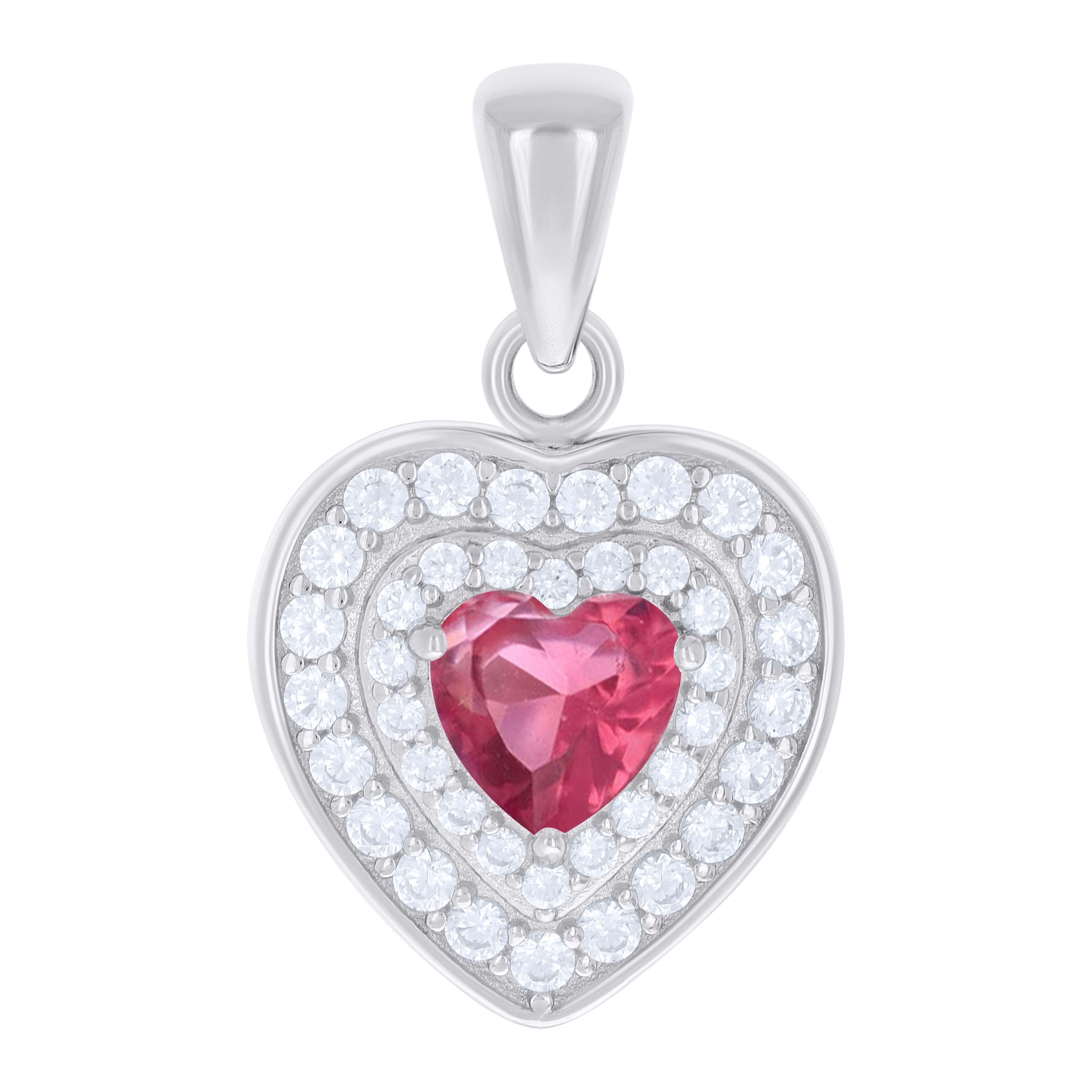 925 Sterling Silver Womens Red White Heart Round Cubic-Zirconia Heart Charm Pendant 