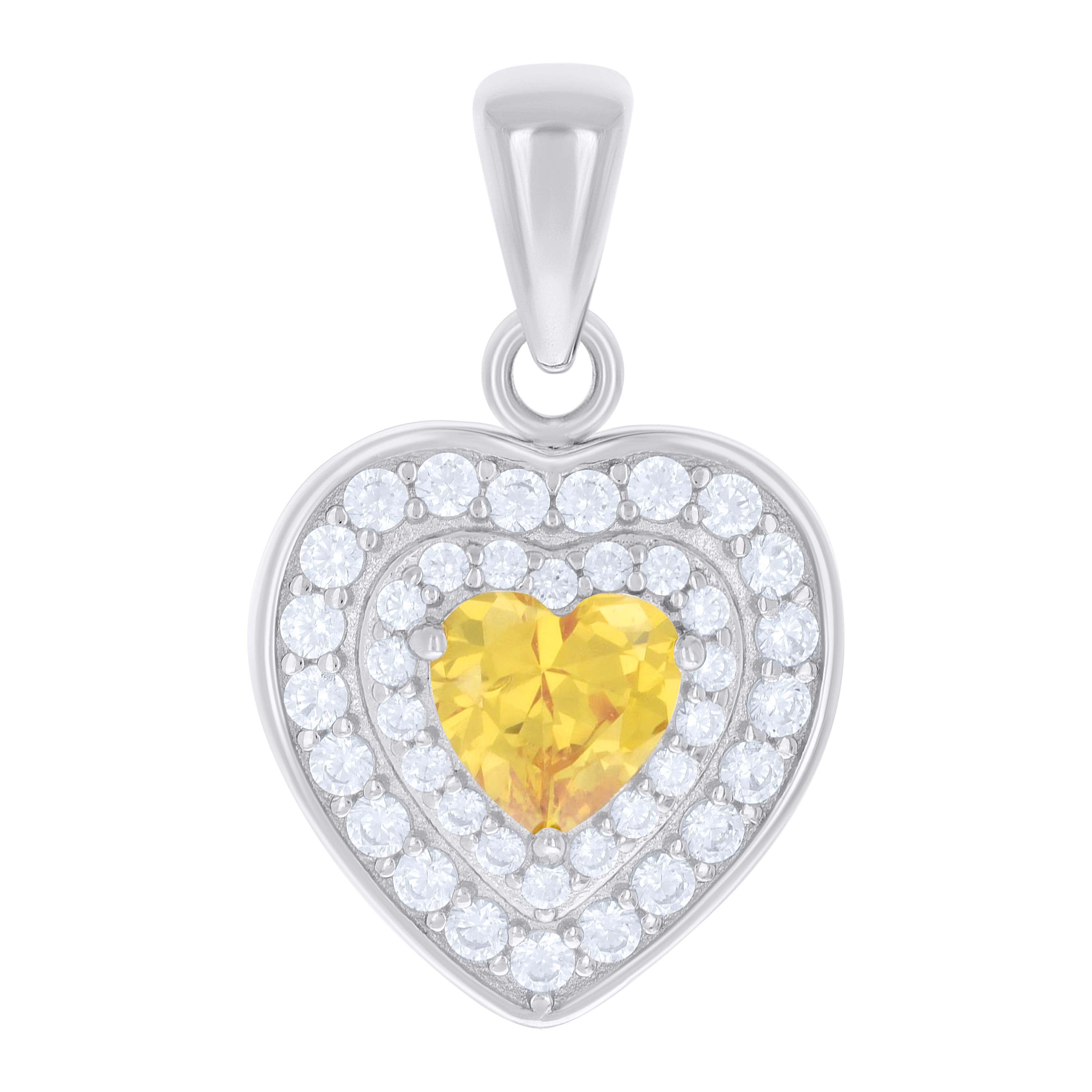 925 Sterling Silver Womens Yellow White Heart Round Cubic-Zirconia Heart Charm Pendant 