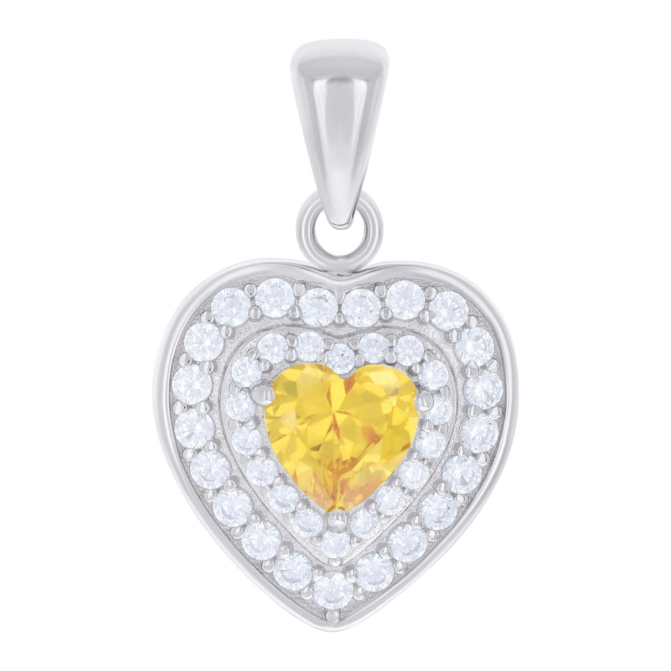 925 Sterling Silver Womens Yellow White Heart Round Cubic-Zirconia Heart Charm Pendant 