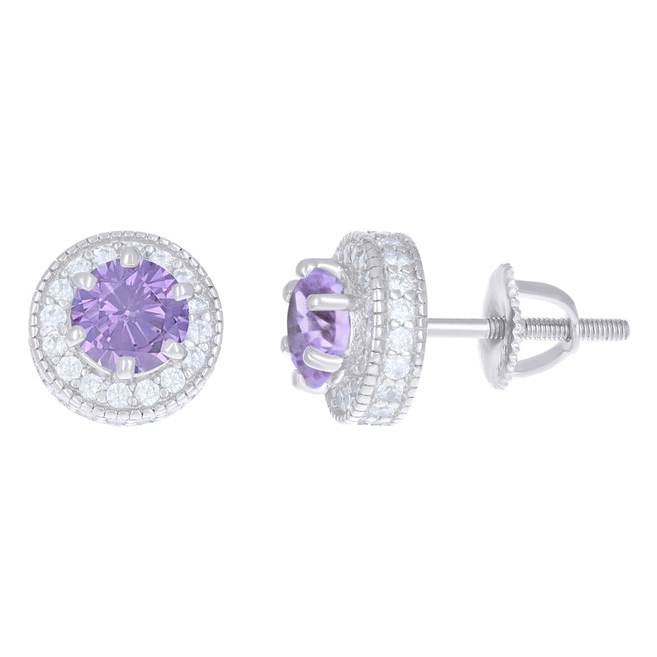 925 Sterling Silver Womens Purple White Cubic-Zirconia Fashion Stud Earrings 