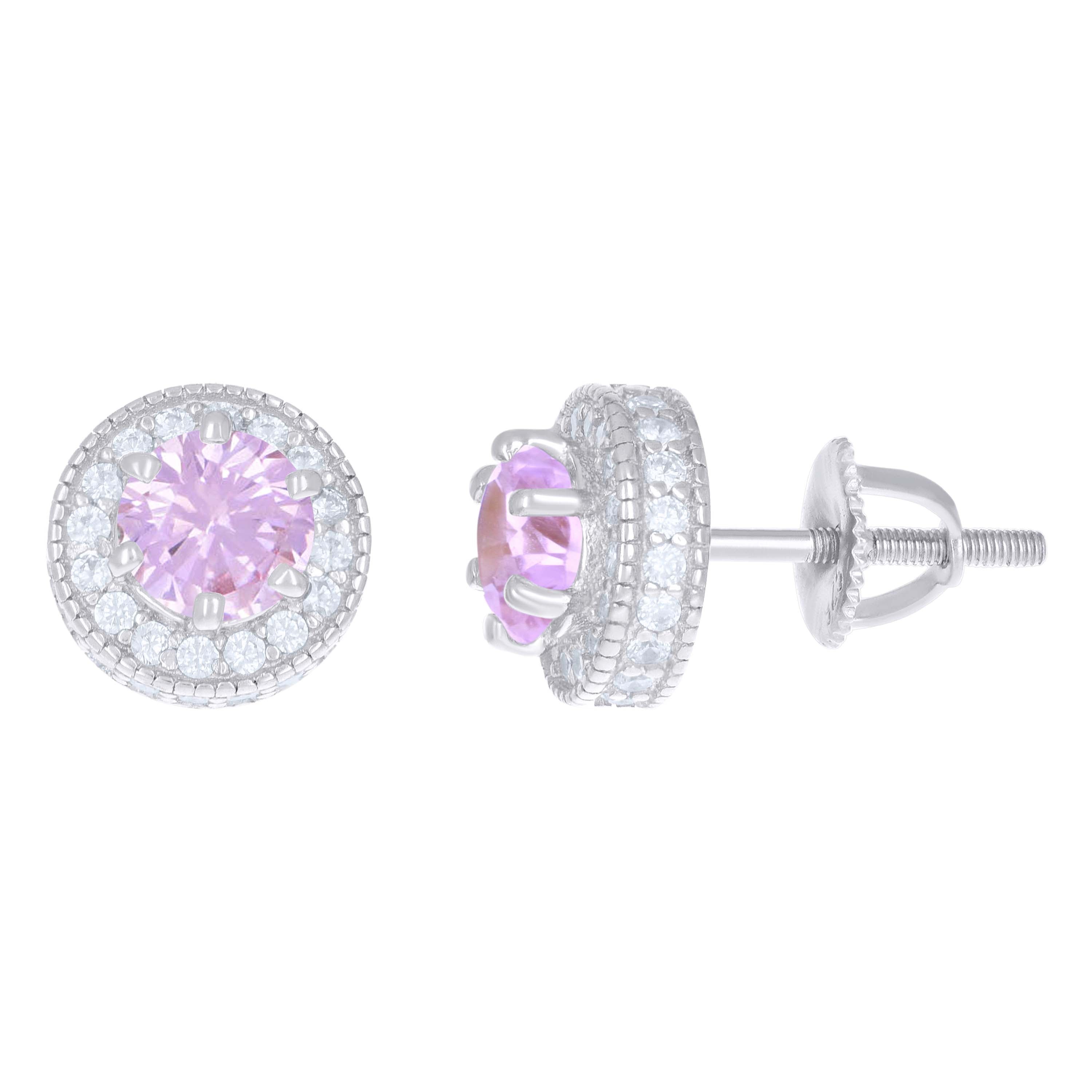 925 Sterling Silver Womens Pink White Cubic-Zirconia Fashion Stud Earrings 