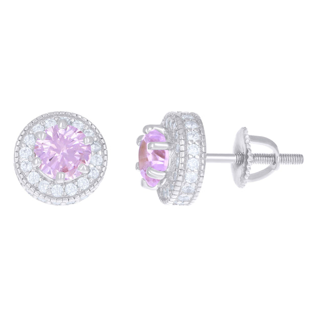 925 Sterling Silver Womens Pink White Cubic-Zirconia Fashion Stud Earrings 