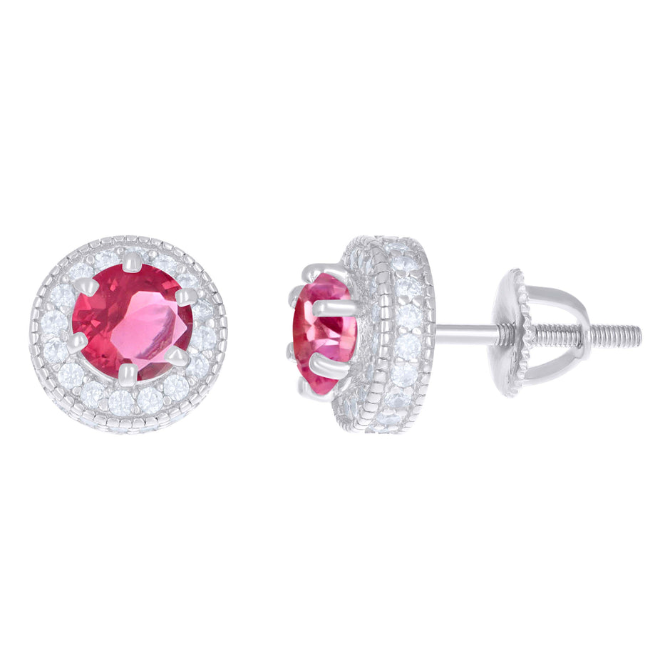 925 Sterling Silver Womens Red White Cubic-Zirconia Fashion Stud Earrings 