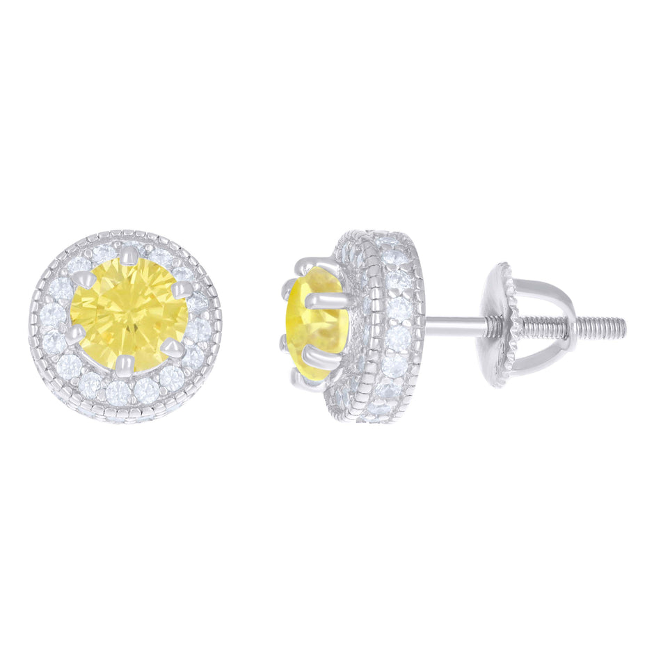 925 Sterling Silver Womens Yellow White Cubic-Zirconia Fashion Stud Earrings 
