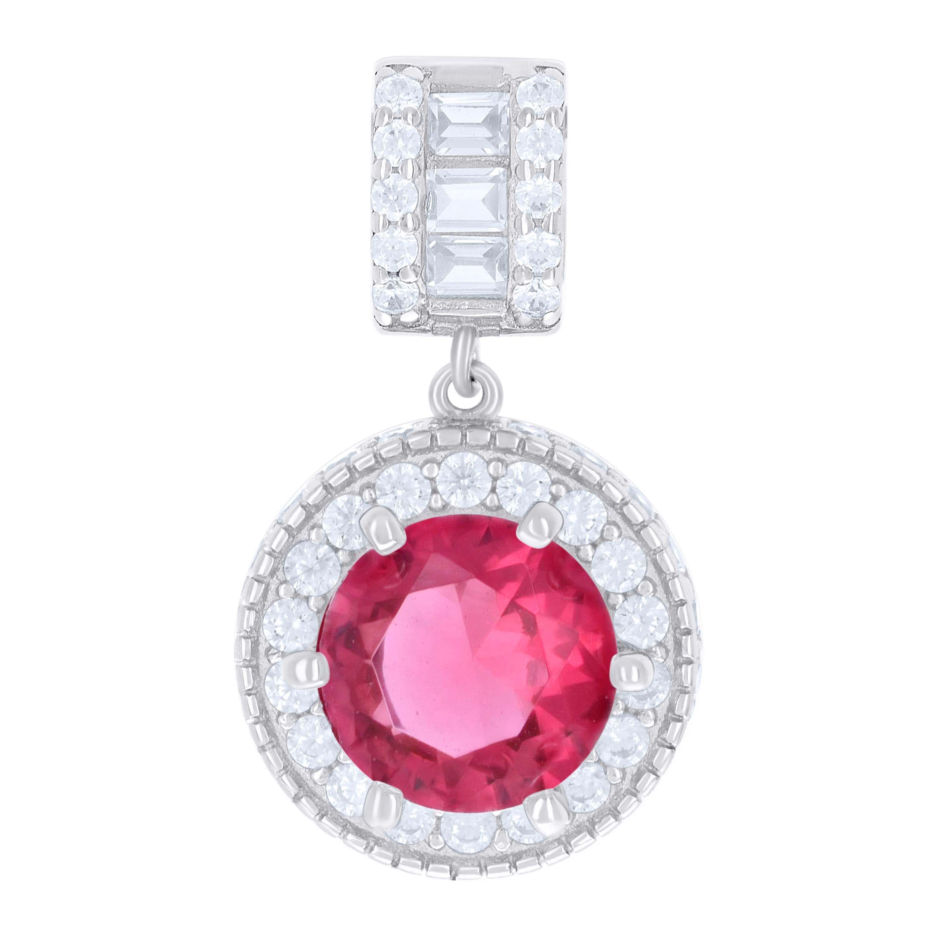 925 Sterling Silver Womens Red White Baguette Round Cubic-Zirconia Fashion Charm Pendant 