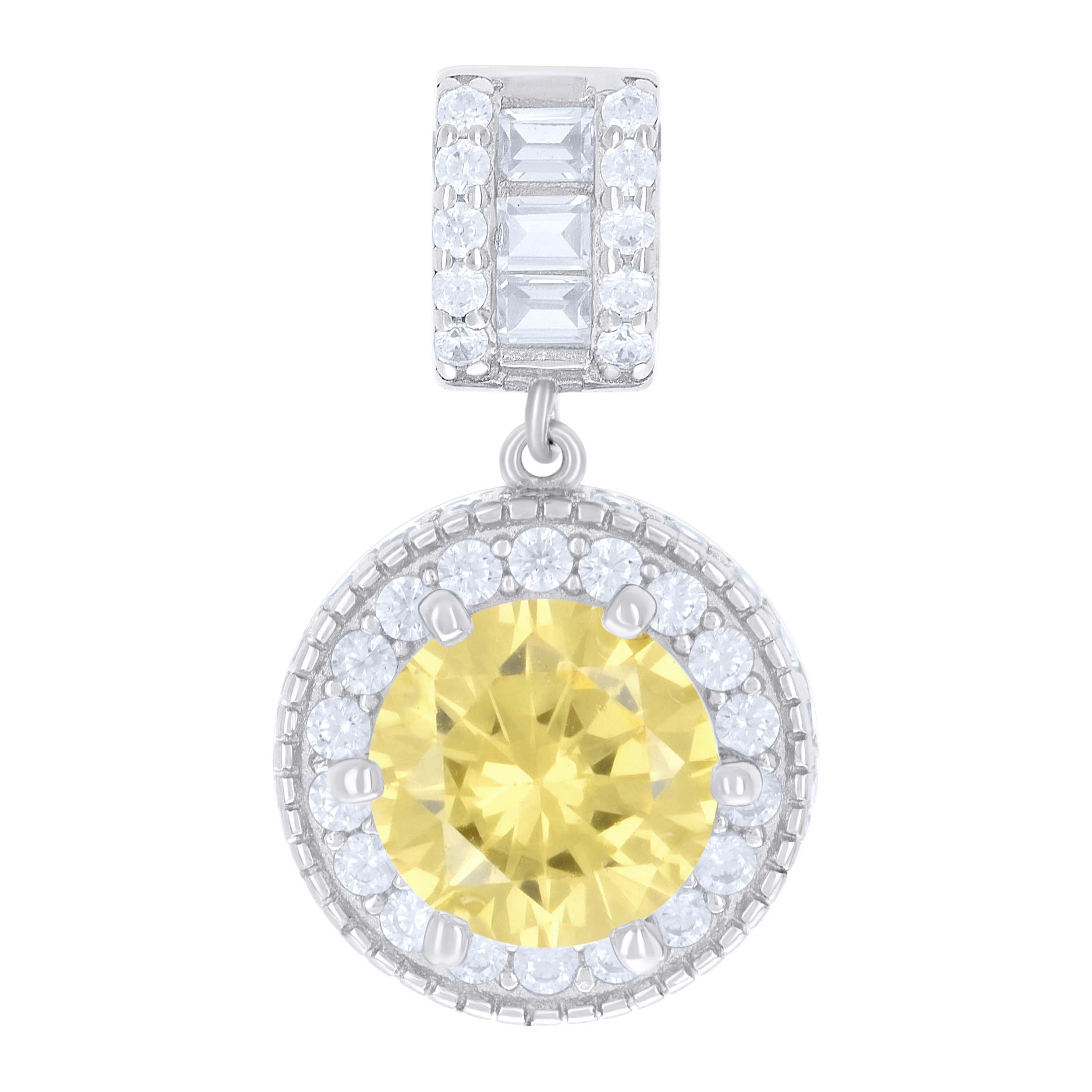 925 Sterling Silver Womens Yellow White Baguette Round Cubic-Zirconia Fashion Charm Pendant 