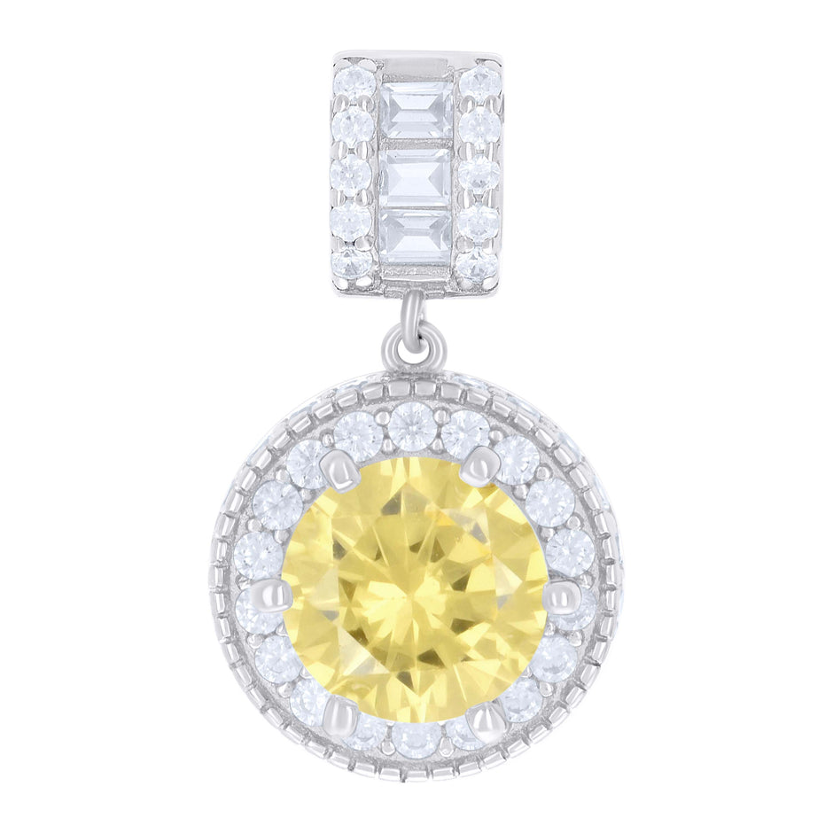 925 Sterling Silver Womens Yellow White Baguette Round Cubic-Zirconia Fashion Charm Pendant 
