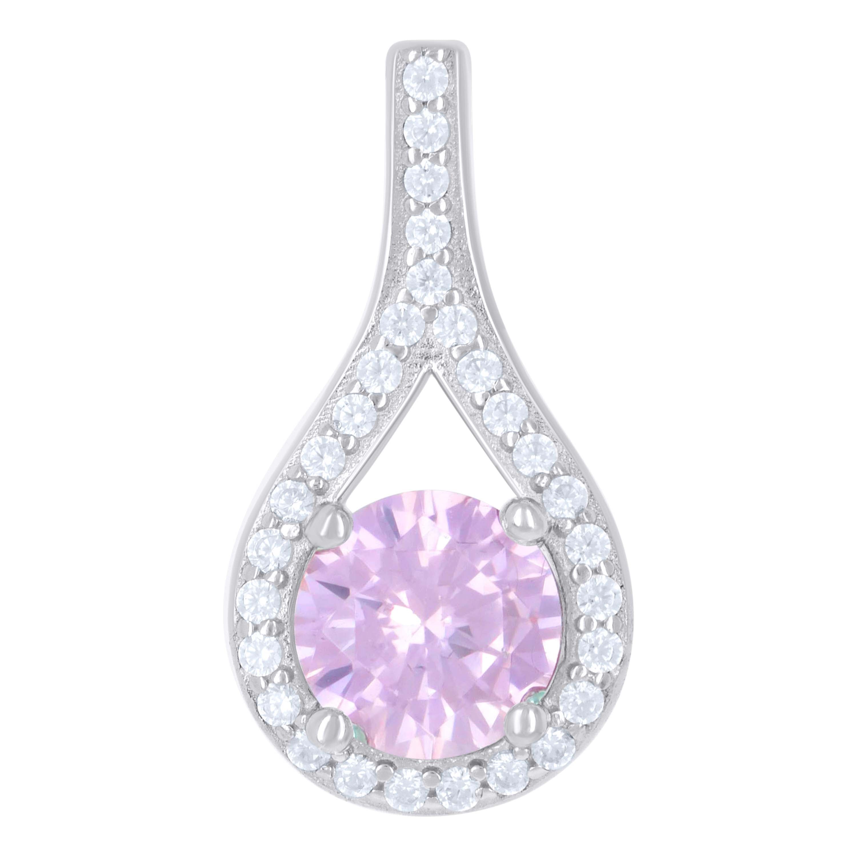 925 Sterling Silver Womens Pink White Cubic-Zirconia Fashion Charm Pendant 