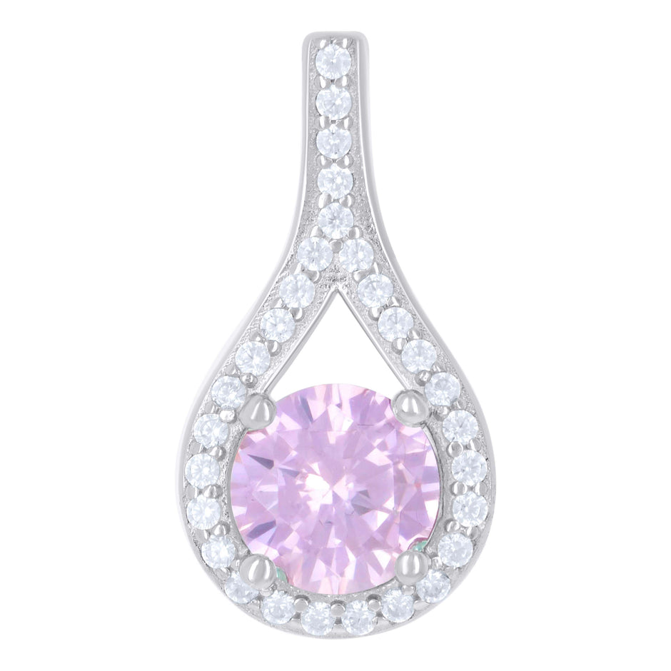 925 Sterling Silver Womens Pink White Cubic-Zirconia Fashion Charm Pendant 