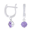 925 Sterling Silver Womens Purple White Cubic-Zirconia Dangle Hoop Earrings 