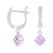 925 Sterling Silver Womens Pink White Cubic-Zirconia Dangle Hoop Earrings 