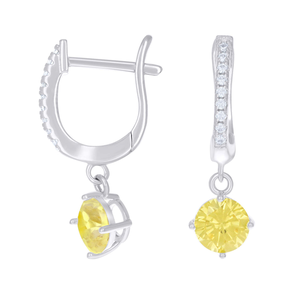 925 Sterling Silver Womens Yellow White Cubic-Zirconia Dangle Hoop Earrings 