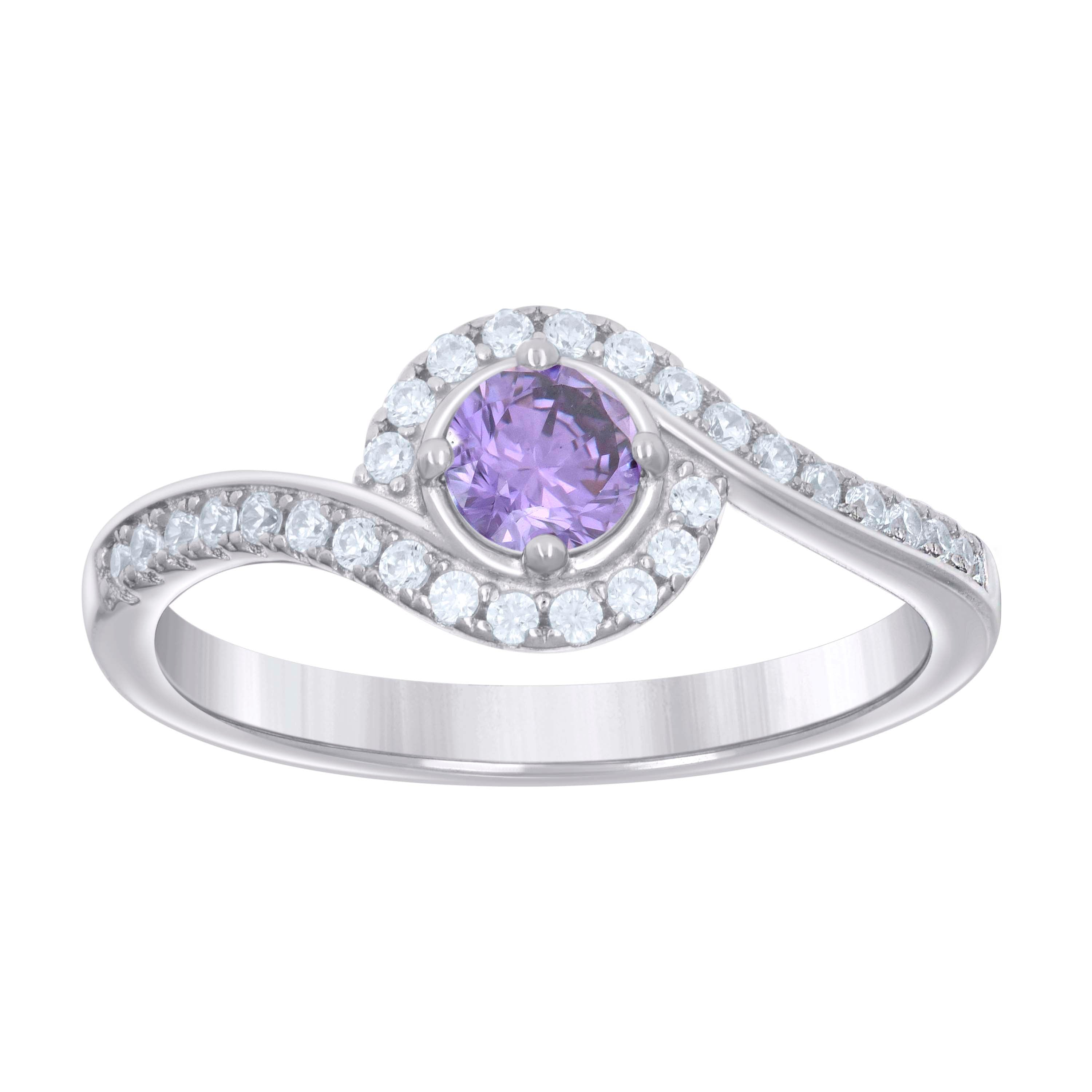 925 Sterling Silver Womens Purple White Cubic-Zirconia Fashion Ring Size 6