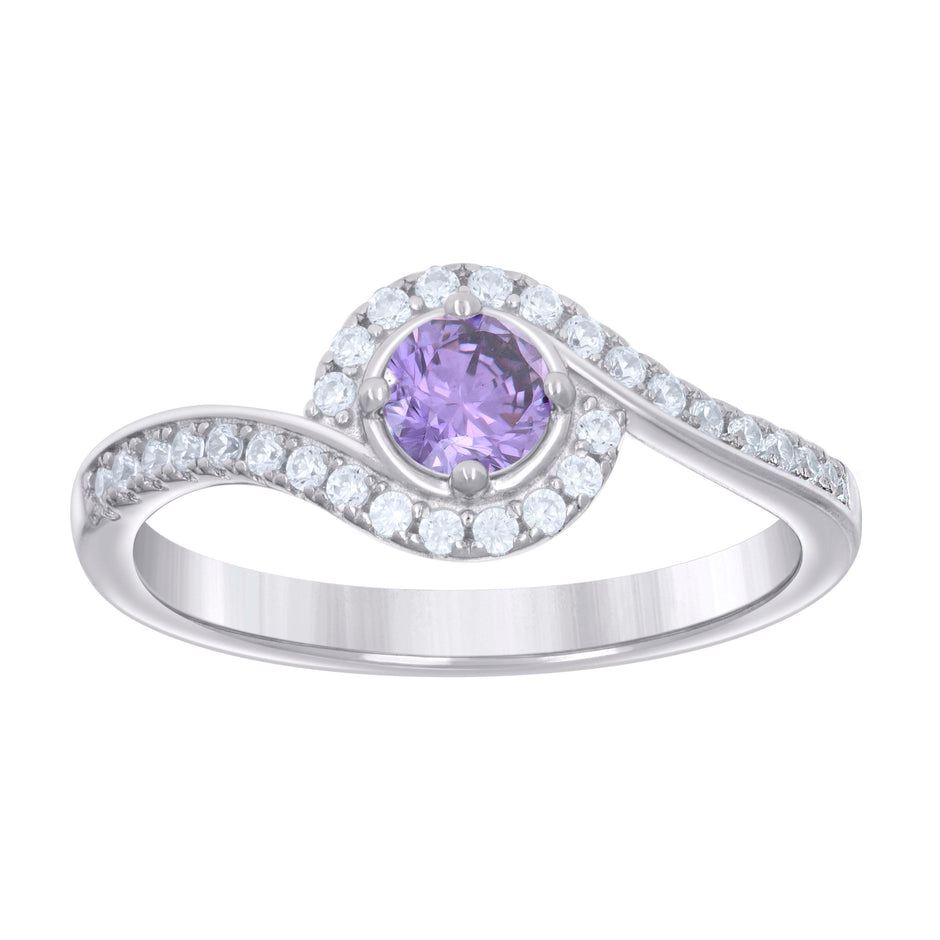 925 Sterling Silver Womens Purple White Cubic-Zirconia Fashion Ring Size 6