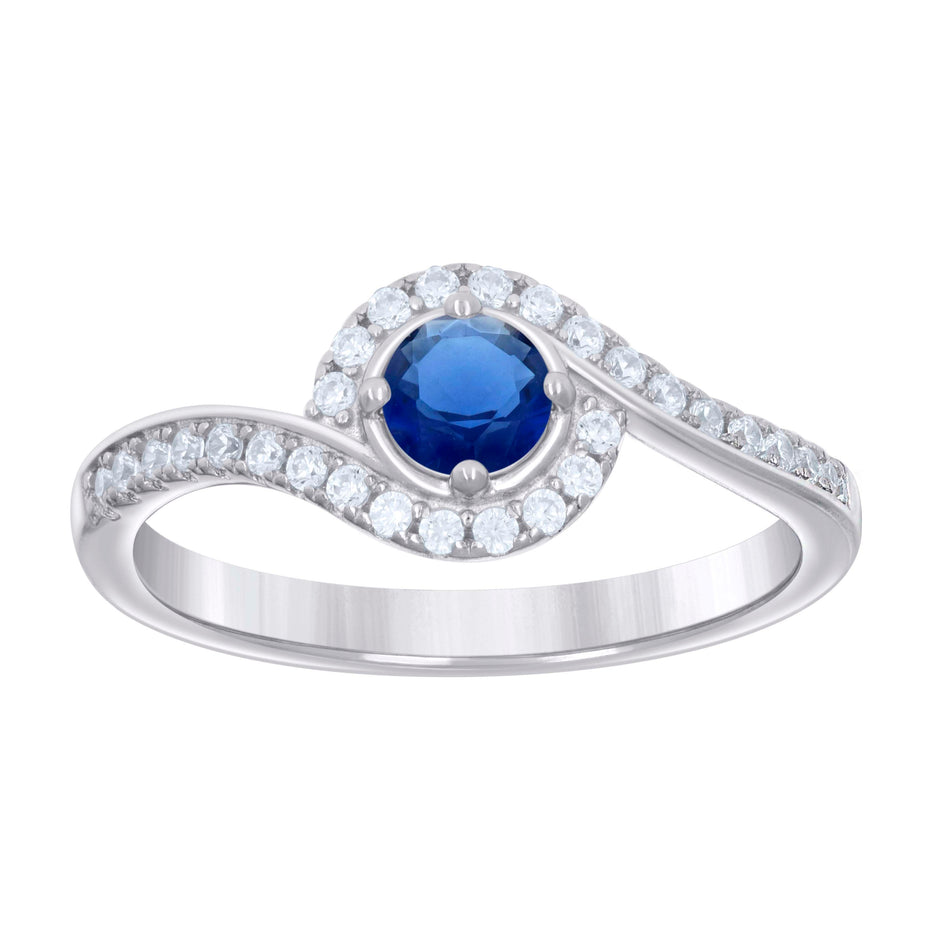 925 Sterling Silver Womens Blue White Cubic-Zirconia Fashion Ring Size 9 - SLV-127017