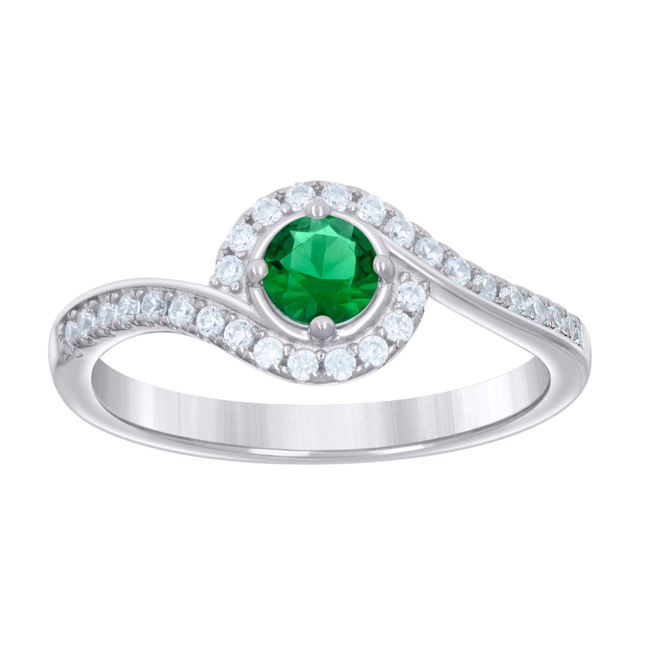 925 Sterling Silver Womens Green White Cubic-Zirconia Fashion Ring Size 7 - SLV-127020