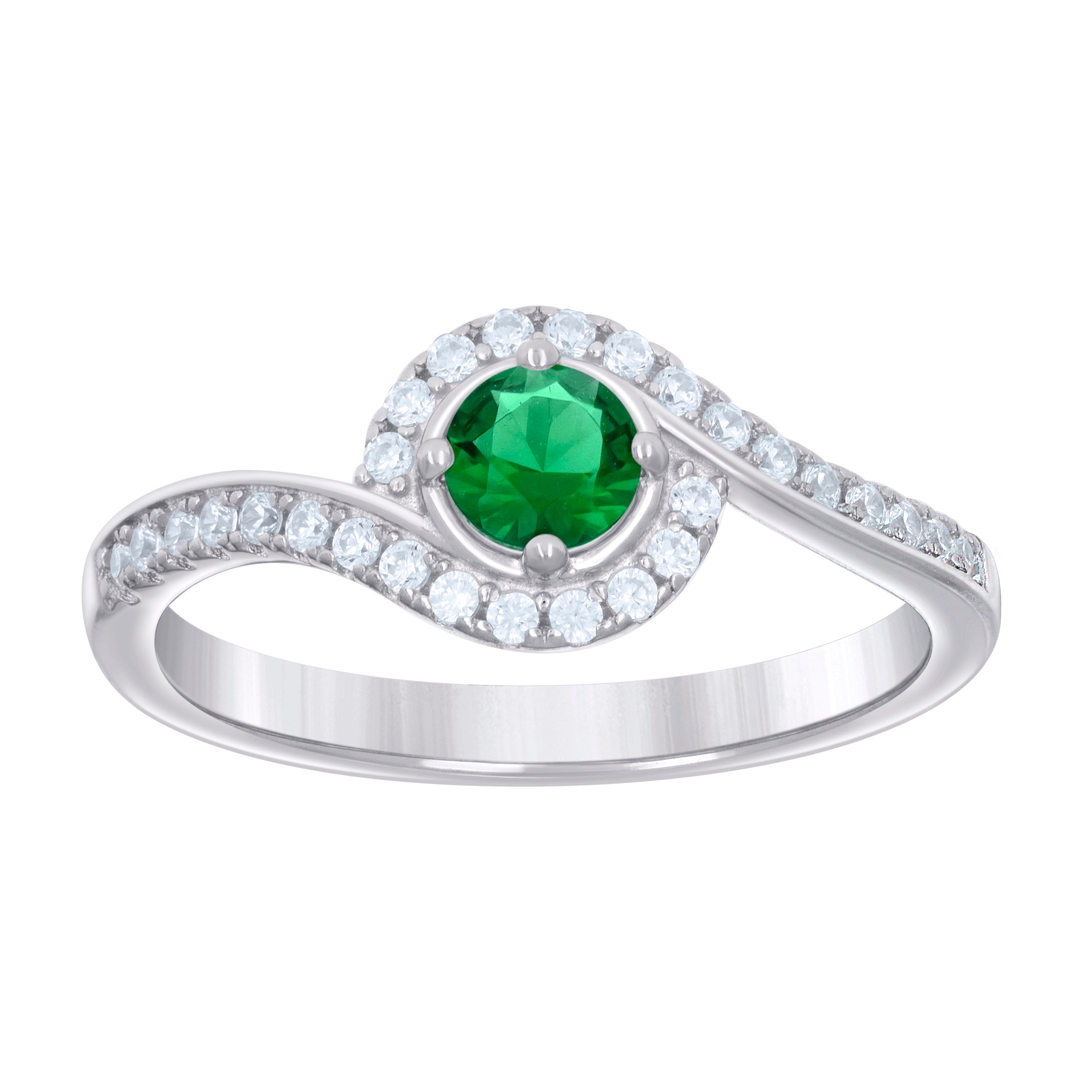 925 Sterling Silver Womens Green White Cubic-Zirconia Fashion Ring Size 9 - SLV-127022
