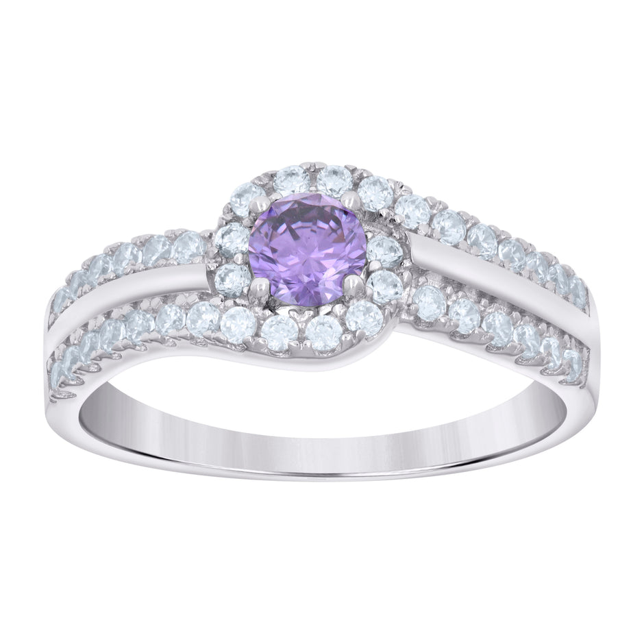 925 Sterling Silver Womens Purple White Cubic-Zirconia Fashion Ring Size 7 - SLV-127040