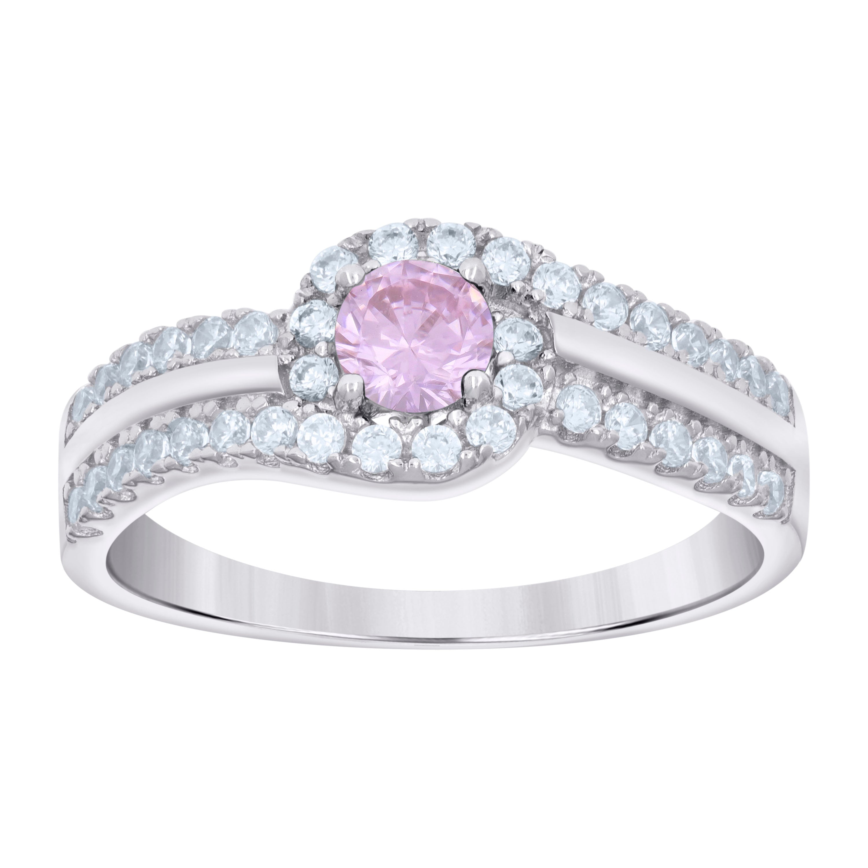 925 Sterling Silver Womens Pink White Cubic-Zirconia Fashion Ring Size 8