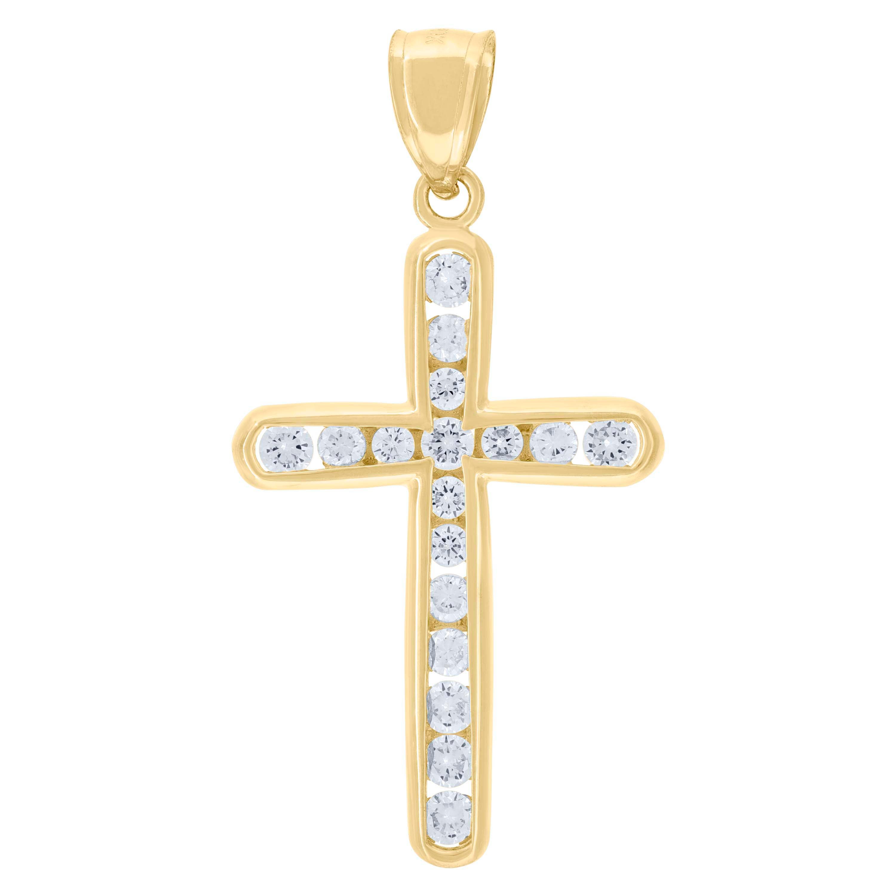 10kt Yellow Gold Womens Mens Round Cubic Zirconia Cubic-Zirconia Cross Religious Charm Pendant