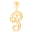 14kt Yellow Gold Unisex Diamond-cut Initial Alphabet P Charm Pendant