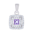 925 Sterling Silver Womens Purple White Princess-Cut Round Cubic-Zirconia Square Fashion Pendant
