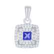 925 Sterling Silver Womens Blue White Princess-Cut Round Cubic-Zirconia Square Fashion Pendant