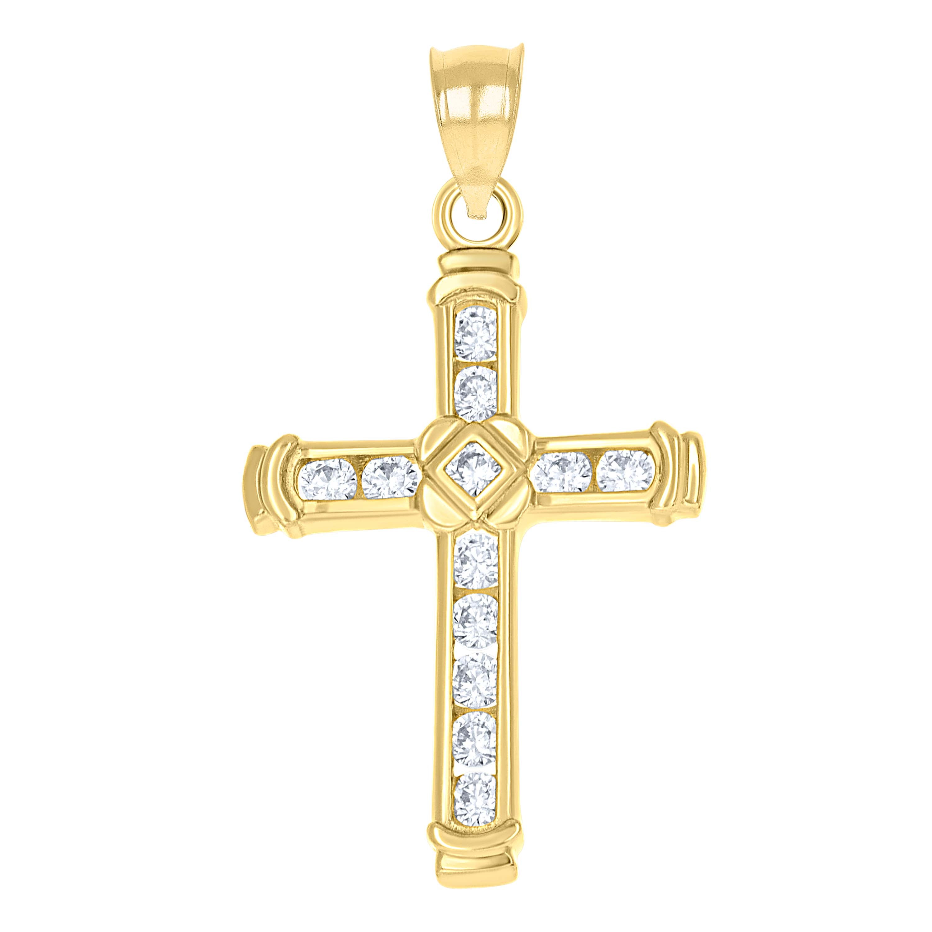10kt Yellow Gold Womens Mens Round Cubic Zirconia Cubic-Zirconia Cross Religious Charm Pendant