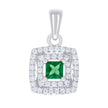 925 Sterling Silver Unisex Green White Princess-Cut Round Cubic-Zirconia Square Fashion Charm Pendant