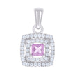 925 Sterling Silver Womens Pink White Princess-Cut Round Cubic-Zirconia Square Fashion Pendant