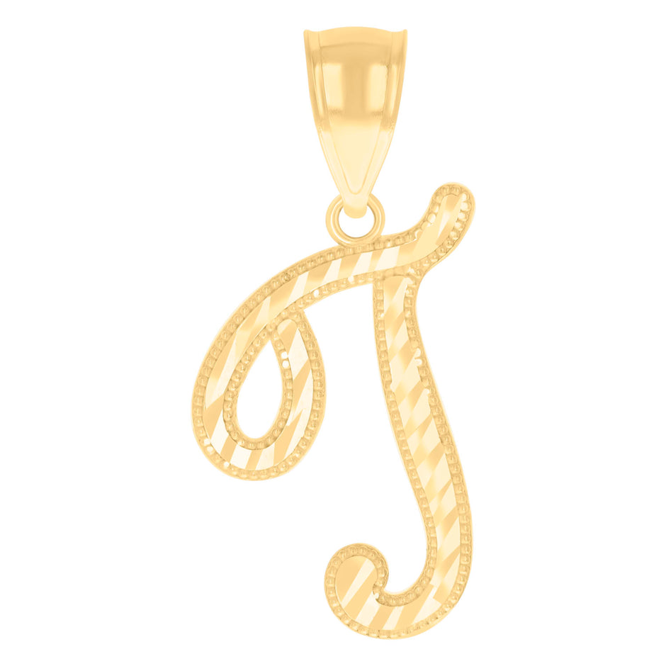 14kt Yellow Gold Unisex Diamond-cut Initial Alphabet T Charm Pendant