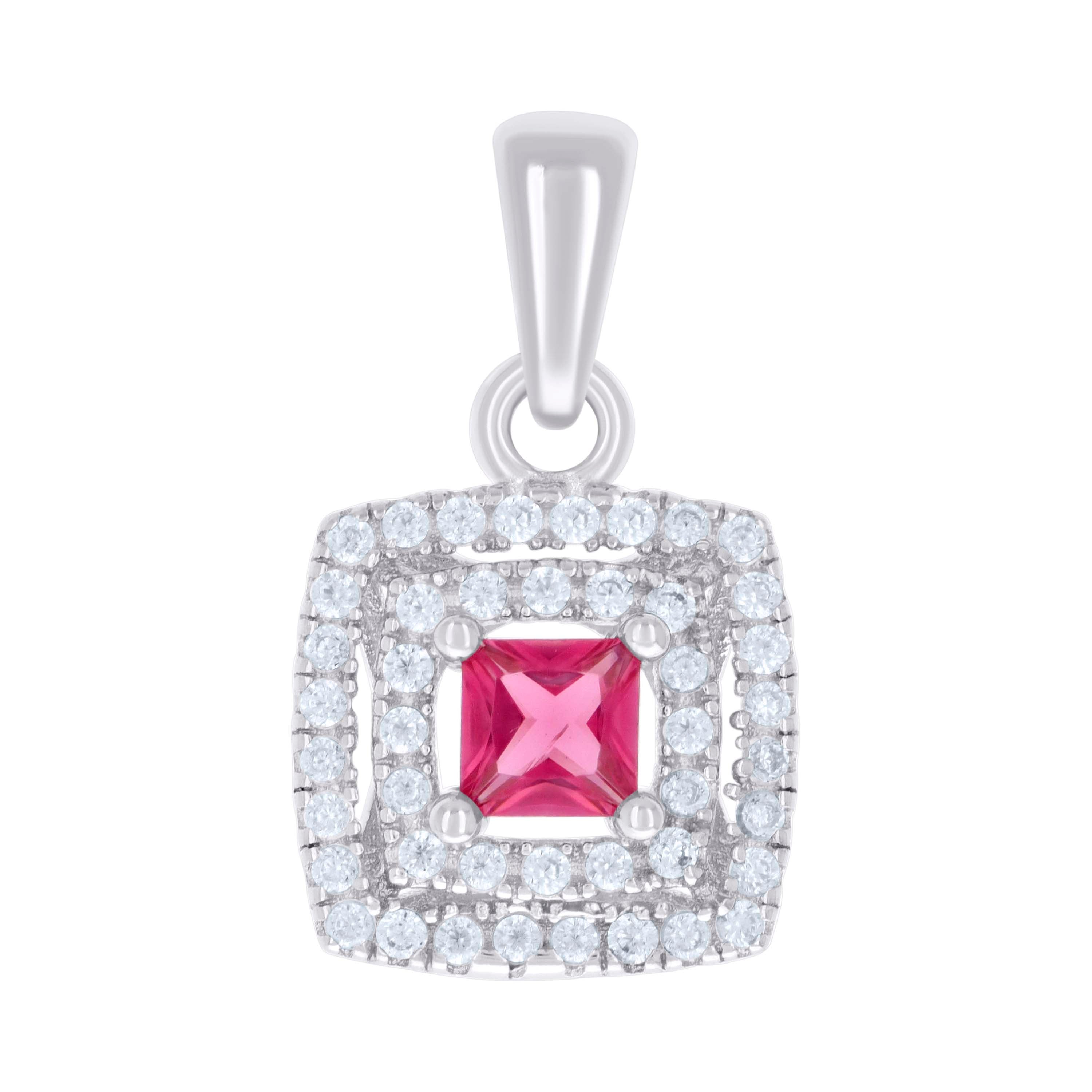 925 Sterling Silver Womens Red White Princess-Cut Round Cubic-Zirconia Square Fashion Pendant