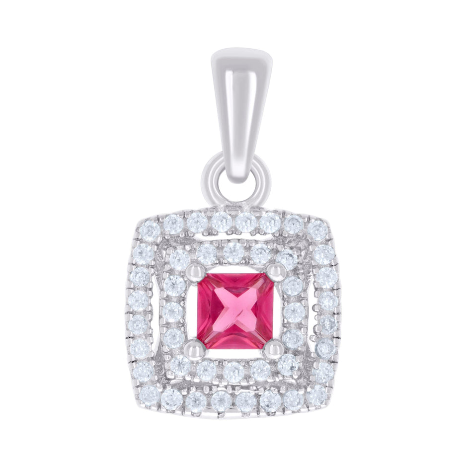 925 Sterling Silver Womens Red White Princess-Cut Round Cubic-Zirconia Square Fashion Pendant