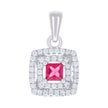 925 Sterling Silver Womens Red White Princess-Cut Round Cubic-Zirconia Square Fashion Pendant