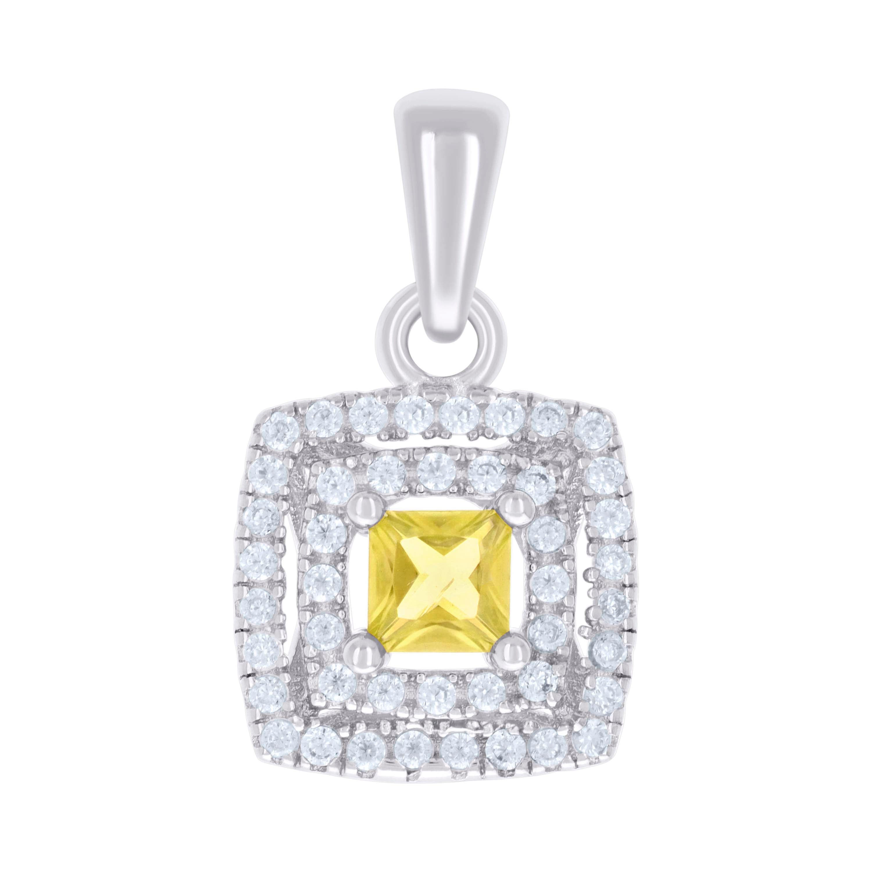 925 Sterling Silver Womens Yellow White Princess-Cut Round Cubic-Zirconia Square Fashion Pendant