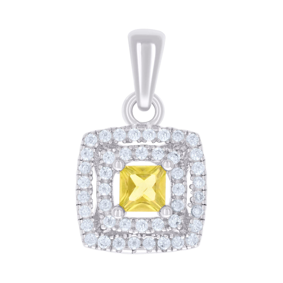 925 Sterling Silver Womens Yellow White Princess-Cut Round Cubic-Zirconia Square Fashion Pendant