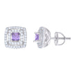 925 Sterling Silver Womens Purple White Princess-Cut Round Cubic-Zirconia Square Stud Earrings 