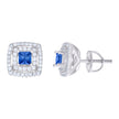 925 Sterling Silver Womens Blue White Princess-Cut Round Cubic-Zirconia Square Stud Earrings 