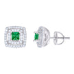 925 Sterling Silver Womens Green White Princess-Cut Round Cubic-Zirconia Square Fashion Stud Earrings