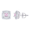 925 Sterling Silver Womens Pink White Princess-Cut Round Cubic-Zirconia Square Stud Earrings 