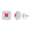 925 Sterling Silver Womens Red White Princess-Cut Round Cubic-Zirconia Square Stud Earrings 