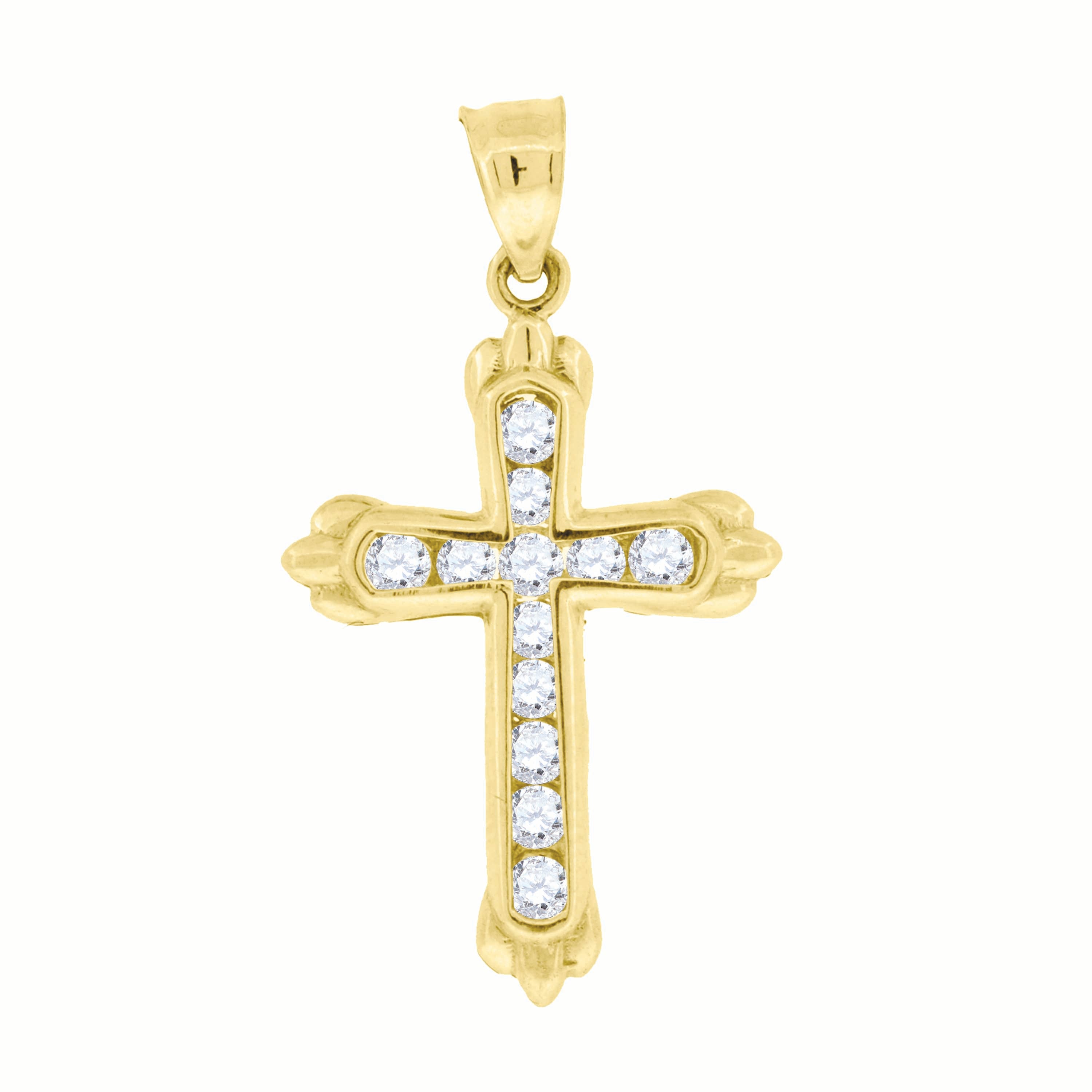 10kt Yellow Gold Mens Women Cubic Zirconia Cubic-Zirconia Cross Religious Charm Pendant