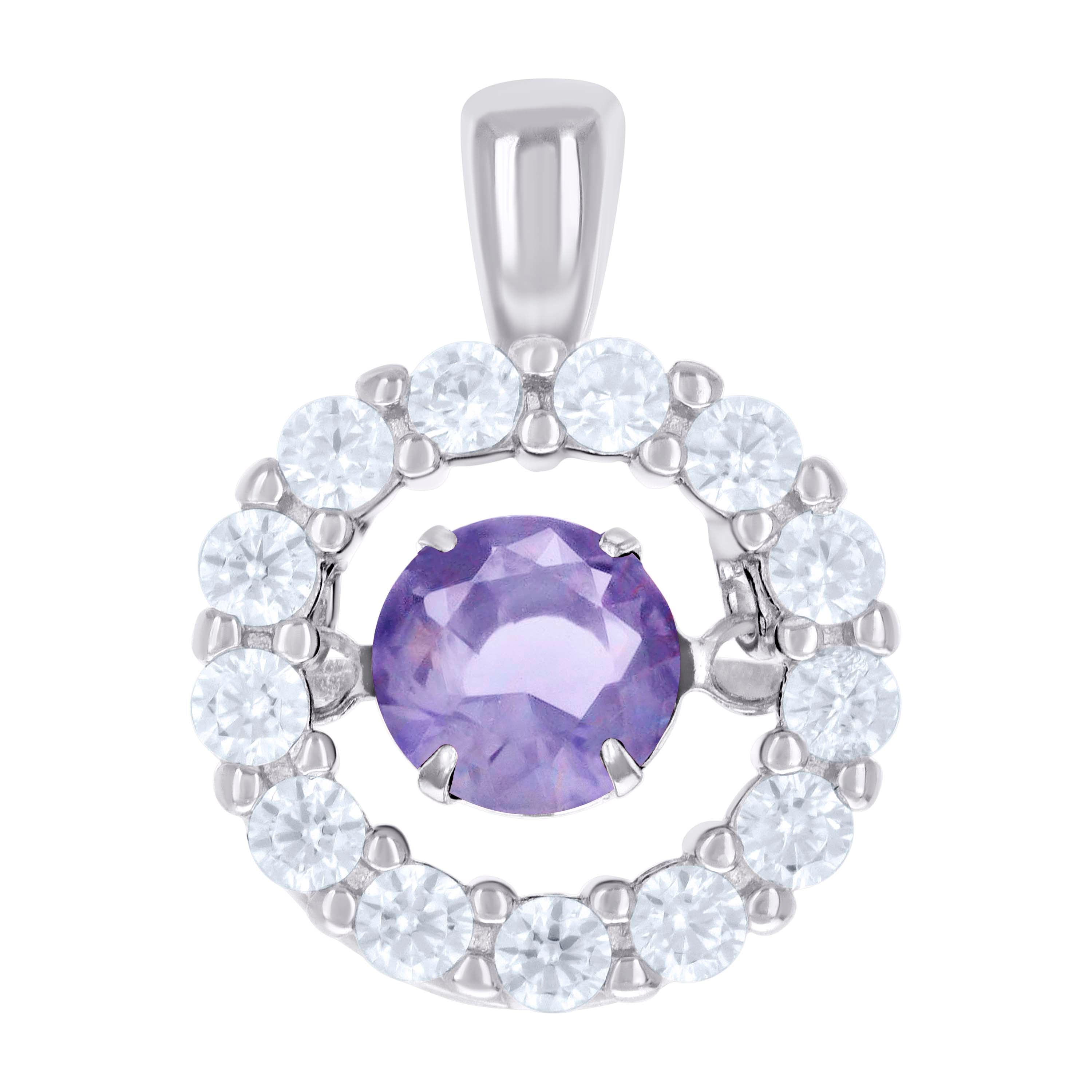 925 Sterling Silver Womens White Purple Cubic-Zirconia Flower Fashion Pendant