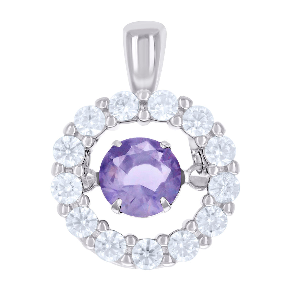 925 Sterling Silver Womens White Purple Cubic-Zirconia Flower Fashion Pendant