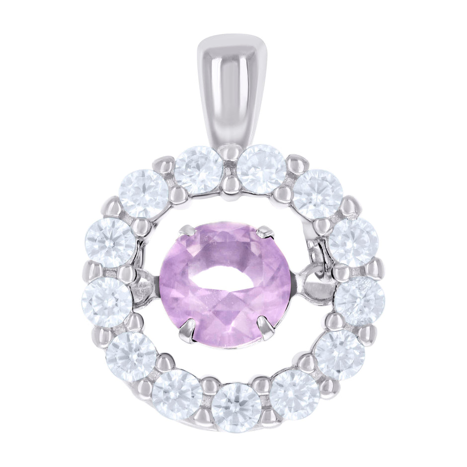 925 Sterling Silver Womens White Pink Cubic-Zirconia Flower Fashion Pendant