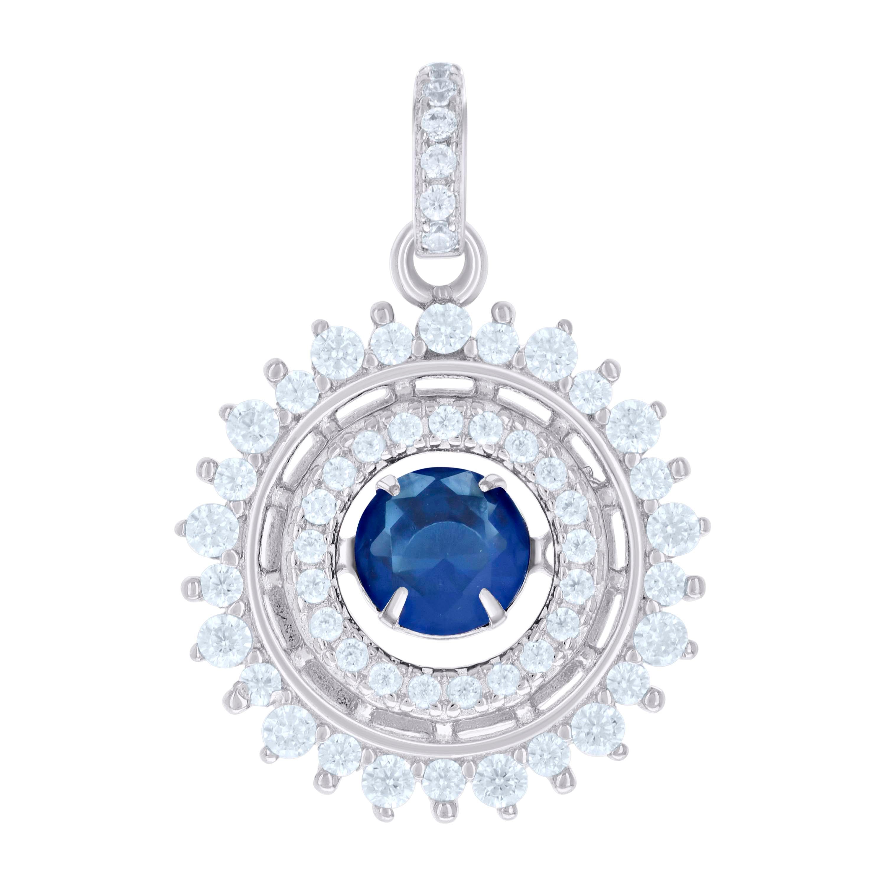 925 Sterling Silver Womens White Blue Cubic-Zirconia Fashion Pendant