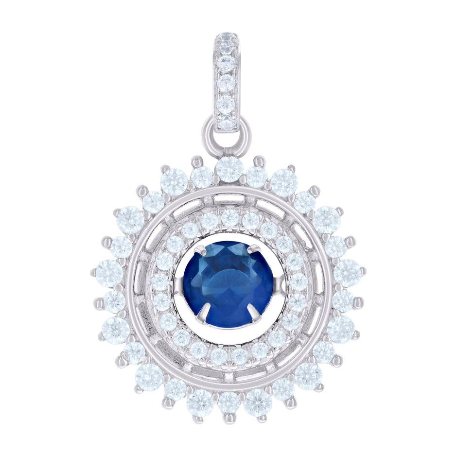925 Sterling Silver Womens White Blue Cubic-Zirconia Fashion Pendant